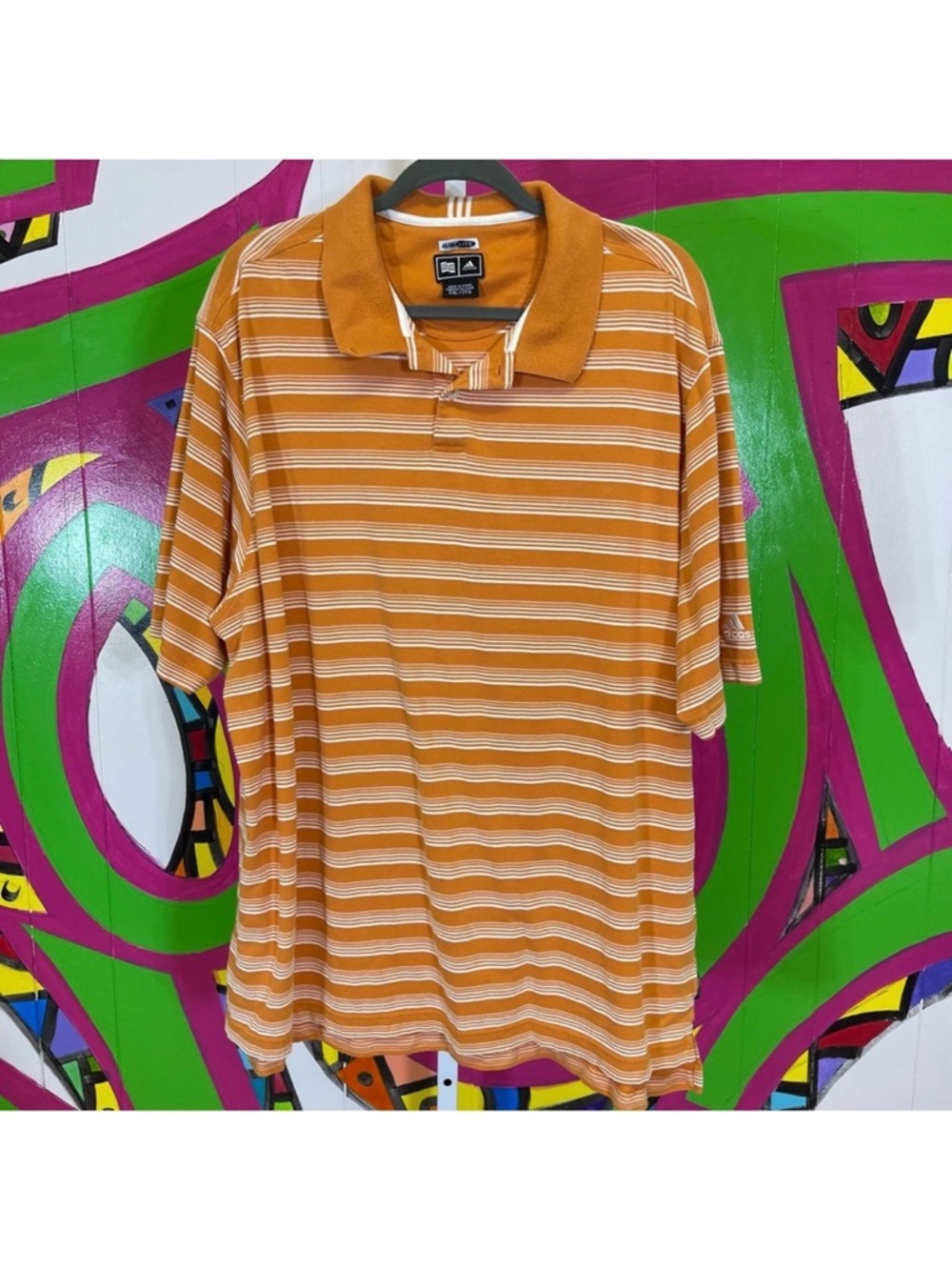 Adidas, Climalite Striped Orange Polo Shirt. Size 2XL. In excellent condition!